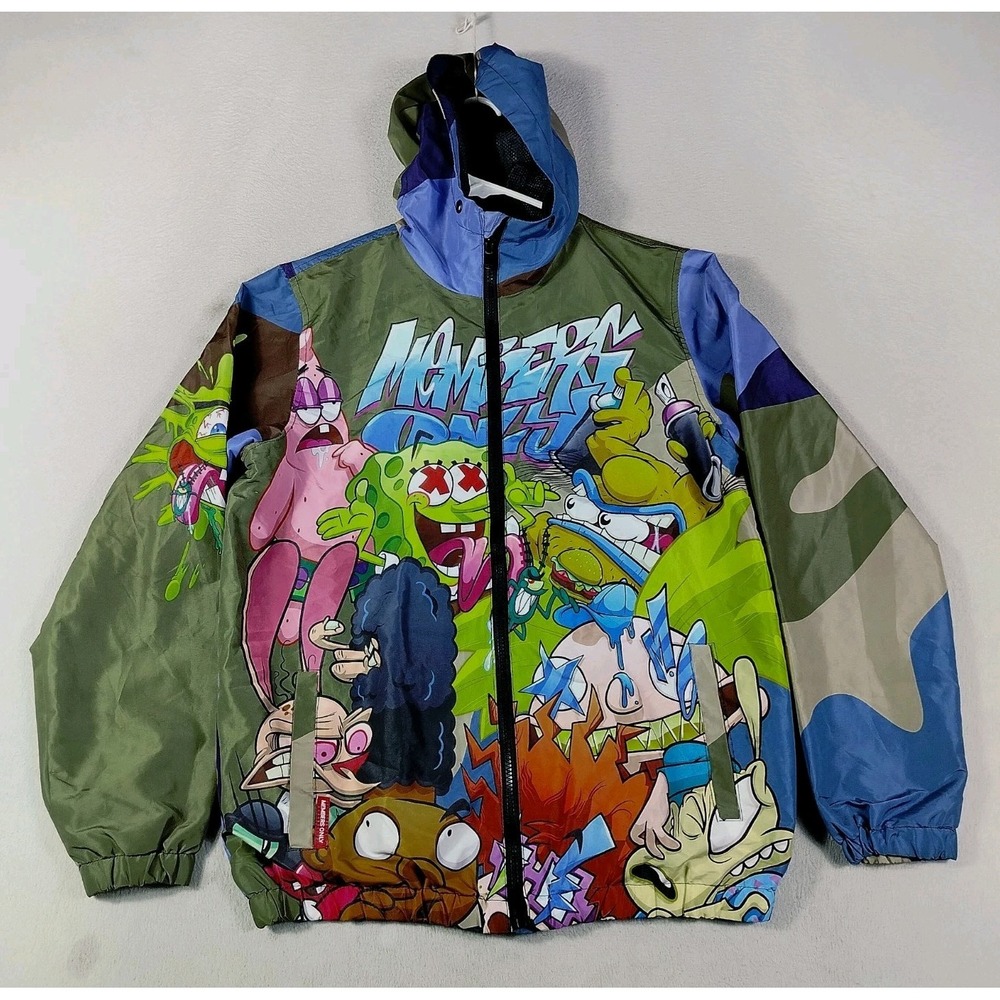 Members Only Nickelodeon SpongeBob Graffiti Hooded Windbreaker Jacket Mens Camo